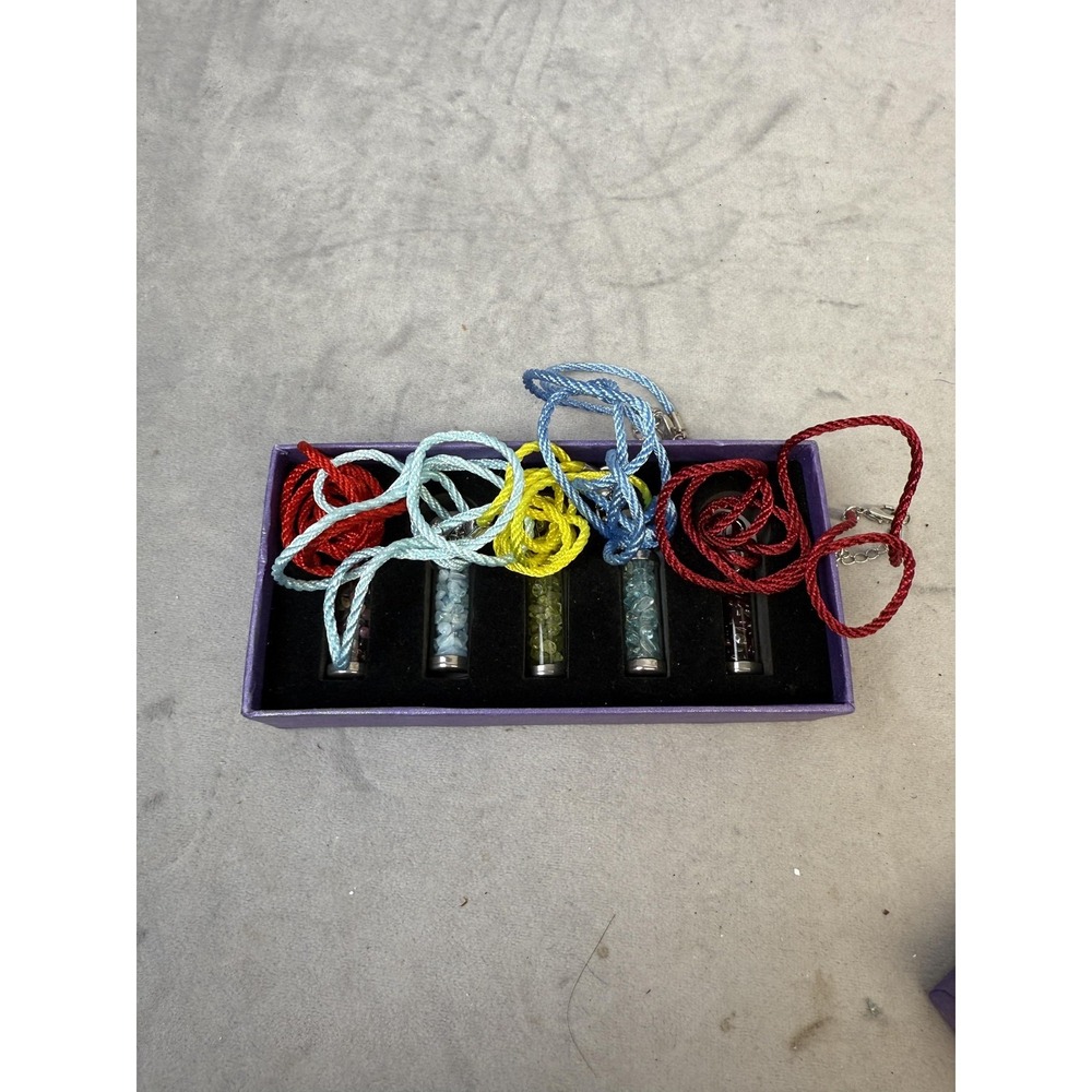 Set of 5 Multicolor Gemstone Glass Pendant Necklaces 316L Stainless Steel‎ 18in
